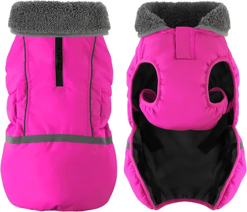 Miniatura 7 de Dogcheer Abrigo cálido para perro, ropa de invierno con cuello polar, chaqueta reflectante para mascotas, ropa para clima frío, chaleco impermeable