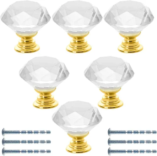 Miniatura 8 de Akstore 6 pomos de cristal para gabinetes de 1.18 pulgadas (1.181 in) con forma de diamante, para cajones de cocina, aparador, armario, tiradores