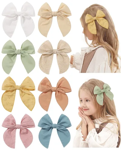 Miniatura 16 de 20 Lazos para el Cabello de Niñas Bebé Fable de 5.5 Pulgadas, Pinzas de Cocodrilo de Algodón y Lino, Accesorios Grandes Neutros Hechos a Mano