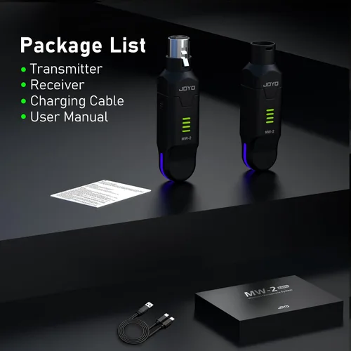 Miniatura 9 de JOYO Sistema de micrófono inalámbrico de 2.4 GHz, transmisor y receptor XLR de 4 canales, adaptador de micrófonos de condensador dinámico/alimentado