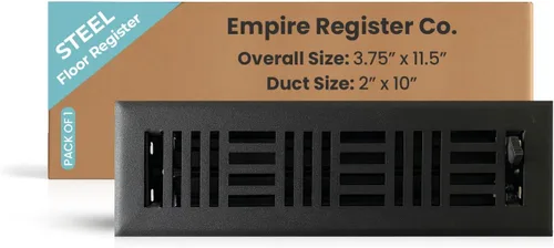 Empire Register Co, Registro de piso de acero - 2x10 pulgadas, diseño Art Nouveau, acabado negro texturizado, rejillas de ventilación de piso de