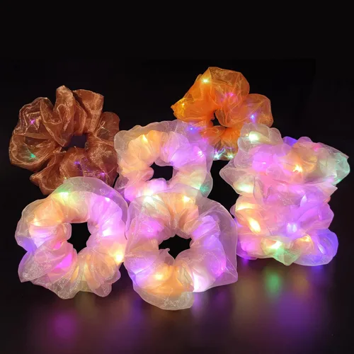 Miniatura 15 de Scrunchies LED, 18 piezas multicolor que brillan en la oscuridad suministros de fiesta, recuerdo de fiesta de neón, accesorios de festival rave