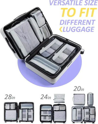 Miniatura 6 de BAGSMART - Juego de 7 cubos de embalaje para maletas esenciales de viaje, juego de bolsas organizadoras ligeras con bolsa de zapatos, cubos de viaje