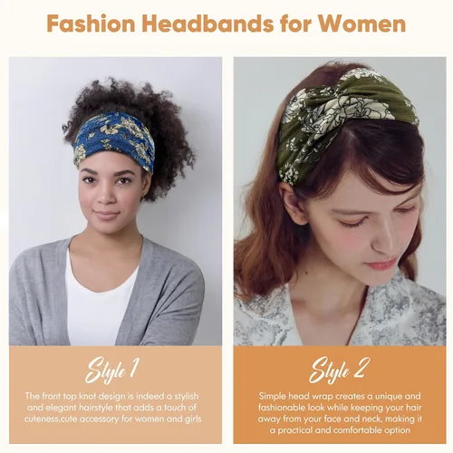 Miniatura 6 de Diademas anchas para mujeres y niñas, diadema bohemia con estampado floral, turbante nudo, diadema para entrenamiento, bandas para el cabello