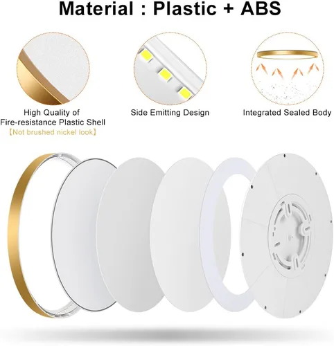Miniatura 5 de Lámpara de techo LED dorada de 9 pulgadas, 18 W, 1800 lúmenes, 3000 K, luz blanca cálida, lámpara de techo LED redonda de perfil bajo