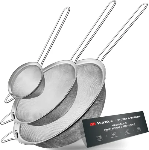 Miniatura 9 de Walfos Colador grande de malla fina de 8.6 pulgadas, coladores de alimentos de metal para cocina con mango resistente, tamiz de malla de acero