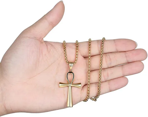 Miniatura 12 de Reve Collar con colgante religioso de cruz de Ankh copta de acero inoxidable para hombres y mujeres, cadena de 20 a 24 pulgadas
