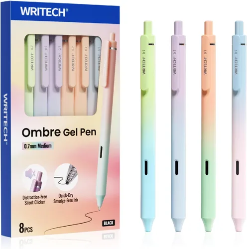 Miniatura 9 de WRITECH Bolígrafos de gel de punta fina: 0.5mm, 4 unidades, bolígrafo retráctil con clic, tinta negra, color estético degradado, cañón suave