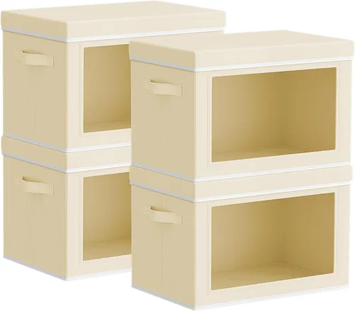 Homsorout Contenedores de almacenamiento con tapas, organizadores pequeños de tela con ventana, contenedores de almacenamiento plegables para ropa,
