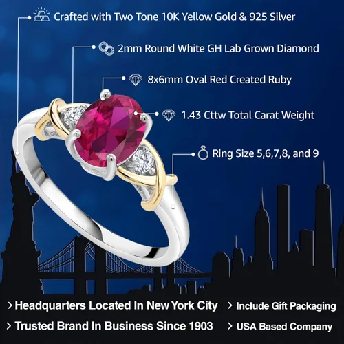 Miniatura 134 de Anillo de compromiso de oro amarillo de 10 quilates y plata 925 con piedra natal y diamantes cultivados en laboratorio para mujer, ovalado de 0.315
