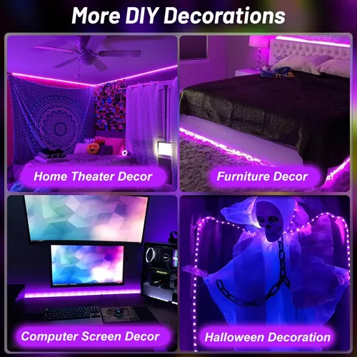 Miniatura 5 de Tira de luz negra de 33 pies, funciona con USB y pilas, para fiesta brillante, tira de luces negras para decoración de Halloween, decoración de 10M