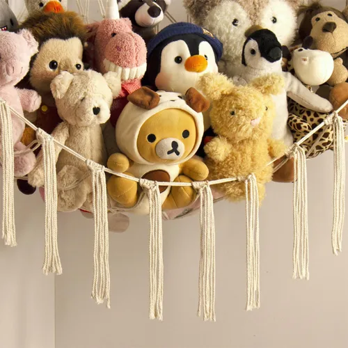 Miniatura 4 de Red de Hamaca de Almacenamiento de Animales de Peluche Mirolam - Red de Hamaca de Juguetes para Animales de Peluche de Esquina - Organizador Beige