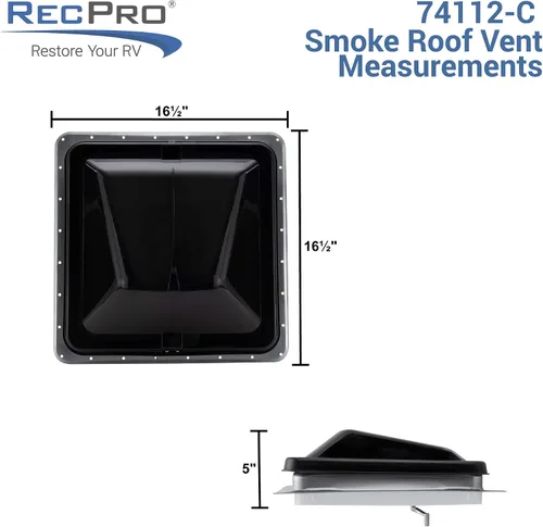 Miniatura 9 de HENG'S INDUSTRIES Respiradero universal para techo de remolque/caravana de RV de 14 pulgadas con tapa de humo y ventilador de 12V 12 voltios 74112