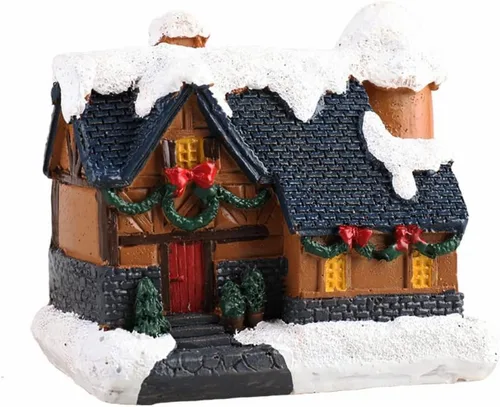 Miniatura 10 de Ochine Casa con luz de pueblo navideño, decoración navideña con luz LED, material de resina, edificios coleccionables de vacaciones