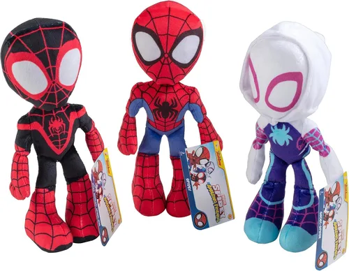 Marvel Spidey & His Amazing Friends - Juego de 3 peluches de 8 pulgadas, Spider-Man, Miles Morales, Gwen Stacy Ghost - Figuras de juguete de peluche