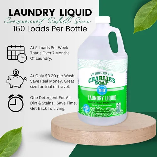 Miniatura 5 de Charlie's Soap Detergente líquido para ropa sin fragancia, 160 cargas (128 onzas, 1 paquete)