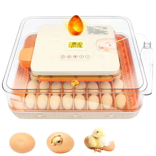 Miniatura 9 de Incubadora de huevos de pollo con control de temperatura, pantalla de humedad, girador automático de huevos, vela de huevos, 2 bandejas de huevos