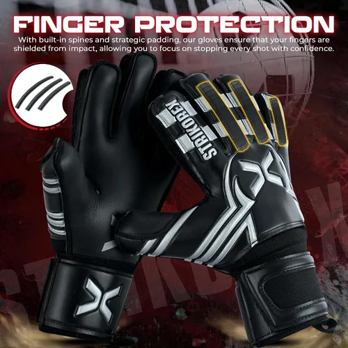 Miniatura 2 de Guantes de portero para niños y jóvenes con palma de látex de 0.157 in, agarre fuerte, guantes de fútbol para adultos y niños con dedos Negro