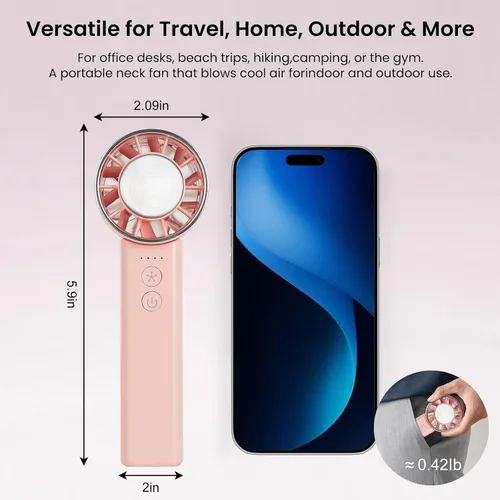 Miniatura 6 de Ventilador de mano portátil, mini ventilador personal ajustable de 100 velocidades, funciona con batería recargable USB-C de 3000 mAh, pantalla Beige