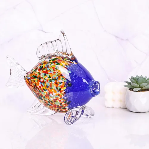 Miniatura 4 de Figuras grandes de peces de vidrio soplado a mano, arte de vidrio marino para acuario, escultura de estatua de pez azul y naranja, acento costero
