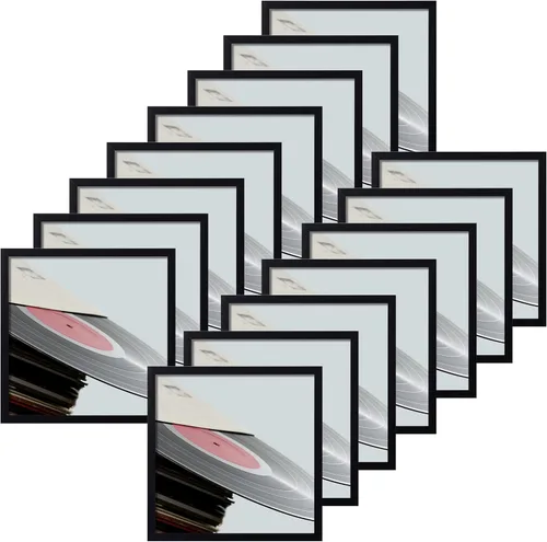 Miniatura 34 de eletecpro Marcos de discos de vinilo de 7 x 7 pulgadas para galería, decoración de pared negra resistente y ligera, marcos LP fáciles de colgar, se