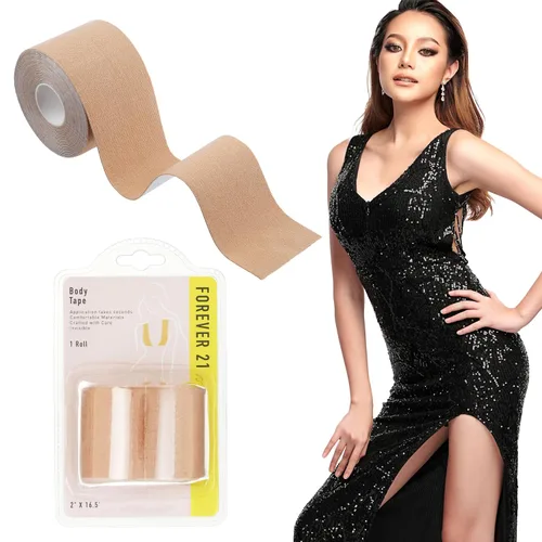 Forever 21 Cinta cómoda para la piel, 1 paquete de cinta de fácil aplicación para pecho, tela, estiramiento facial, vestidos, Beige