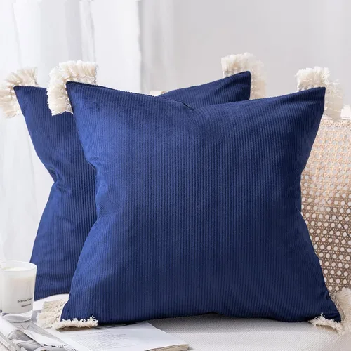 Miniatura 11 de Phantoscope Paquete de 2 fundas de almohada de pana suave para Halloween y otoño, decorativas de terciopelo a rayas con borlas de algodón, fundas