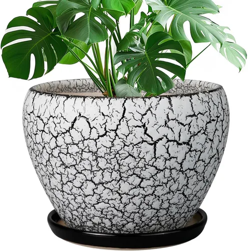 Miniatura 35 de Maceta de Cerámica Moderna con Esmalte para Suculentas con Agujero de Drenaje y Platillo, Maceta Redonda de 6 Pulgadas para Plantas de Flores
