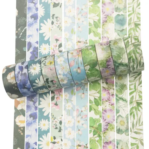 Miniatura 2 de YUBBAEX Juego de 10 rollos de cinta washi de flores primaverales para enmascarar cintas decorativas (tono frío)