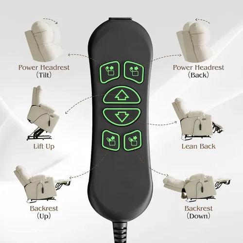 Miniatura 8 de Silla reclinable eléctrica para personas mayores con reposapiés extendido, silla reclinable plana de posición infinita para adultos con masaje