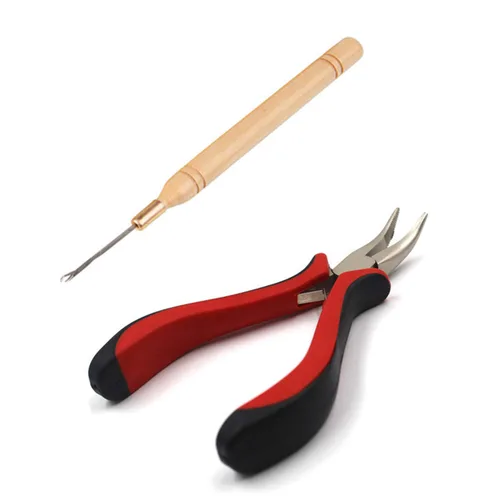 Miniatura 2 de TIHOOD Kit de extensión de cabello, alicates para tirar de ganchos, kit de herramientas de dispositivo de cuentas y 200 piezas de microanillos Negro