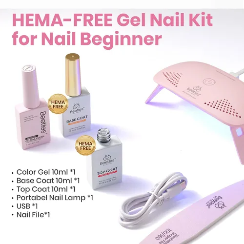 Miniatura 2 de Beetles - Kit de uñas de gel rosa sin HEMA de 0.3 onzas líquidas con luz UV, 5 piezas de esmalte de gel de burbujas rosa claro, kit de manicura