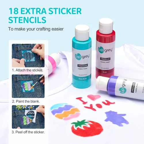 Miniatura 6 de Juego de pintura de tela para ropa, 20 colores (2.0 fl oz/2 oz cada uno) pintura textil permanente con 6 pinceles, 1 paleta, pintura de tela