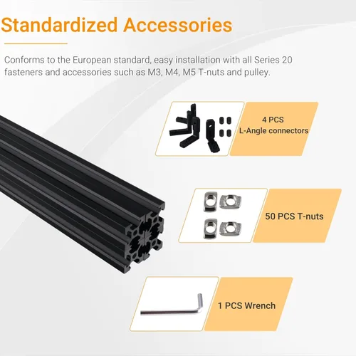Miniatura 6 de 4 piezas de perfil de extrusión de aluminio de 11.811 in 2020 tipo V extrusión de aluminio estándar europeo anodizado riel lineal con accesorios