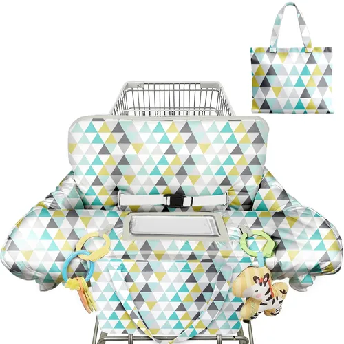Miniatura 13 de Funda para carrito de compras para bebé, funda para silla alta 2 en 1, con arnés de seguridad, multifuncional, patrón de dinosaurio, color azul