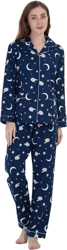 Miniatura 5 de GLOBAL Conjunto de pijama de franela para mujer, 100% algodón, pijama de manga larga con botones, ropa de descanso cálida