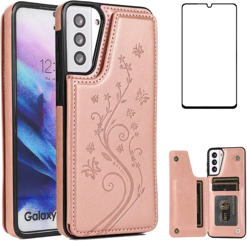 Miniatura 10 de Funda de teléfono para Samsung Galaxy S21 Plus Glaxay S21+ 5G con protector de pantalla de vidrio templado, tarjetero y tarjetero con soporte