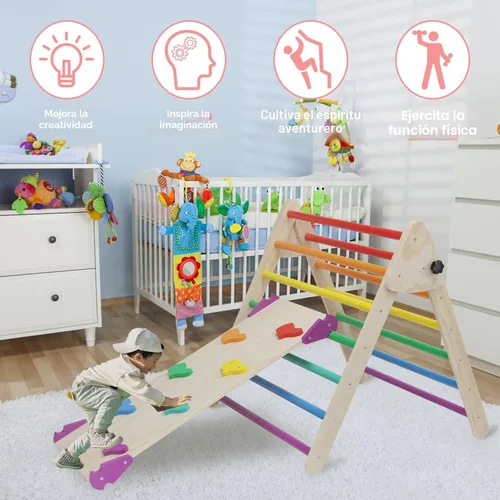 Miniatura 4 de Juego de Triángulo Pikler 5 en 1, Parque Infantil Interior y Gimnasio para Niños, Juego de Escalada Montessori de Madera Plegable Conjunto