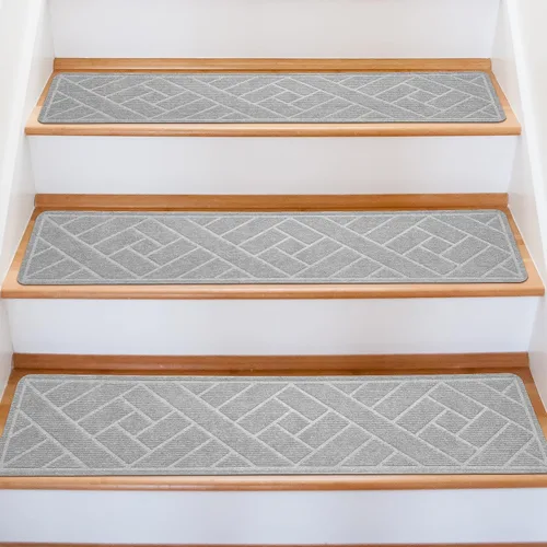 Miniatura 10 de Alfombras para peldaños de madera - Cinta antideslizante para alfombra de escaleras, pelar y pegar con cinta adhesiva doble, juego de 15 hojas