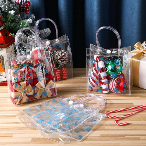 Miniatura 5 de Yeaqee 36 Piezas Bolsas de Regalo Transparentes de Copo de Nieve de Navidad con Asas Bolsas de Plástico a Granel para Dulces Bolsas Reutilizables