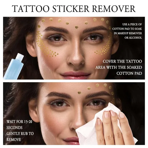 Miniatura 4 de 1 hoja de tatuajes faciales temporales metálicos dorados, pecas sintéticas, calcomanías de maquillaje, impermeables, brillantes, arte corporal