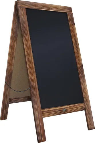 Miniatura 5 de Cartel en forma de "A" con pizarra de HBCY Creations: Letrero de madera maciza de 40x20 en forma de "A", pizarra rústica marrón de doble cara