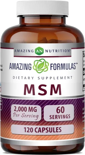 Amazing Formulas MSM (metilsulfonilmetano), suplemento de 2000 mg por porción, cápsulas, sin OMG, sin gluten, fabricado en Estados Unidos (120