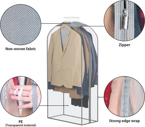 Miniatura 5 de Zilink Bolsas de ropa transpirables para abrigo de piel de 43", bolsas de traje para almacenamiento en armario, fundas transparentes para chaqueta