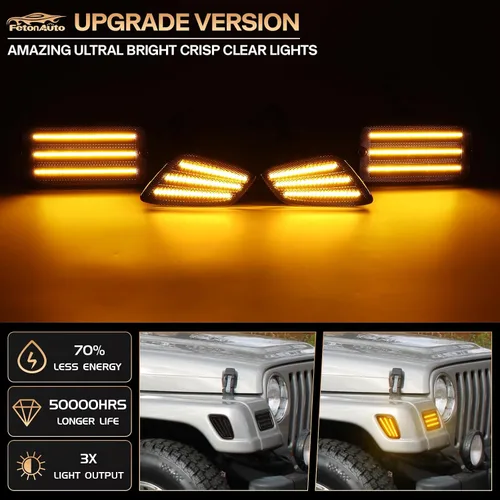 Miniatura 2 de Luces LED de señal de giro para Jeep Wrangler TJ 1997 1998 1999 2000 2001 2002 2003 2004 2005 2006, lente ahumada ámbar DRL luz de estacionamiento