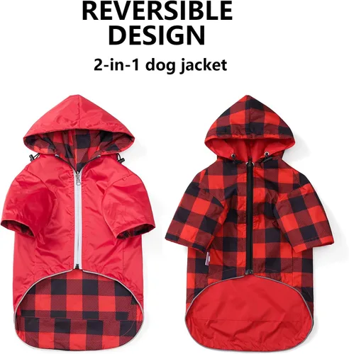Miniatura 4 de Impermeable para perros, chaqueta de lluvia impermeable reversible para perros de razas pequeñas y medianas, cremallera reflectante, bolsillo