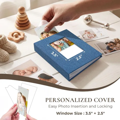 Miniatura 3 de Vienrose Álbum de fotos pequeño de 4 x 6 pulgadas, paquete de 2 mini libros de fotos con cubierta de lino, 26 páginas con capacidad para 52 Azul