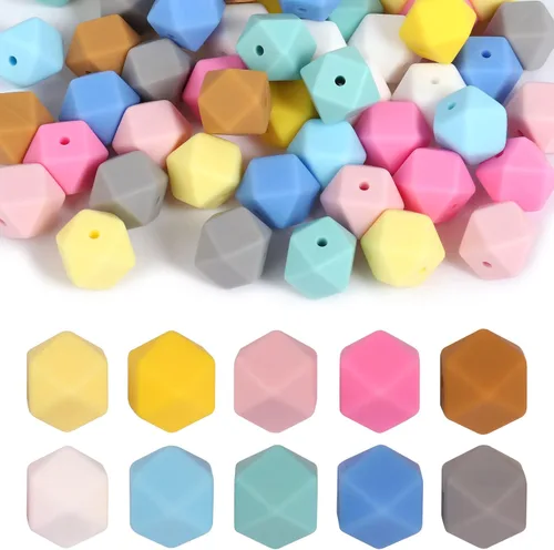60 cuentas de silicona, cuentas hexagonales de silicona de 0.555 pulgadas a granel, cuentas sueltas de silicona poligonal grandes para llavero,