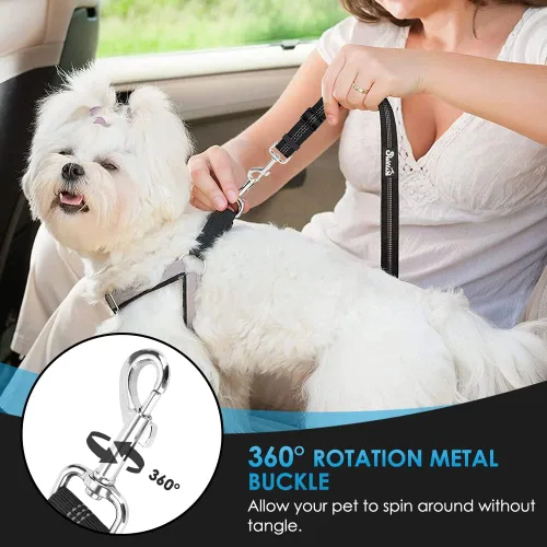 Miniatura 4 de SlowTon Cinturón de seguridad para perro para automóvil, paquete de 2 cinturones de seguridad ajustables con amortiguador elástico elástico, 2 en 1