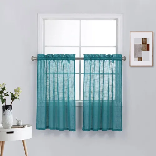 Miniatura 18 de Diamond Home Linens 2 paneles cortos con bolsillo para barra, filtrado de luz, de lino, texturizado, para ventanas pequeñas, 27 pulgadas de ancho x